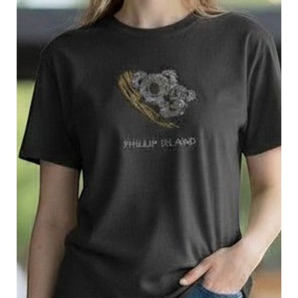 Gooses T-Shirts Phillip Island Koala Rhinestone Black Tee Womens Large Australia
